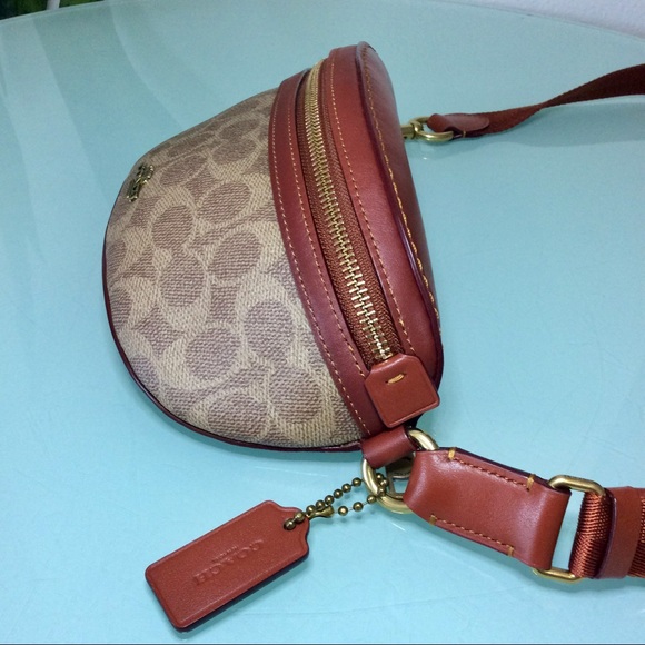 Coach Belt Bag Coated Canvas Signature Monogram Tan Rust Fanny Pack 39937 - Picture 7 of 16